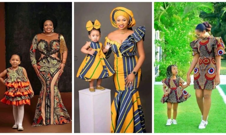 Look at these Cute Ankara Matching Outfits for Mothers to Rock with your Little Princess