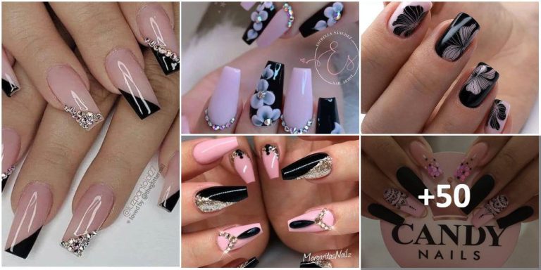 +50 PHOTOS: BLACK NAILS WITH PINK【Matte Glossy Stick】 💅